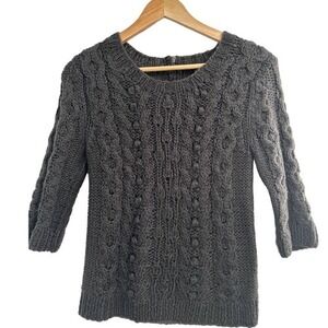 Kaisely Gray 3/4 Sleeve Wool Blend Knit Sweater Large